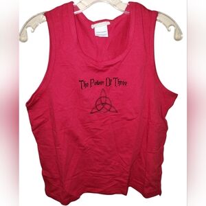 Vtg Y2k Triskelion The Power Of Three Tank Red L Cotton Embroidered Nwot